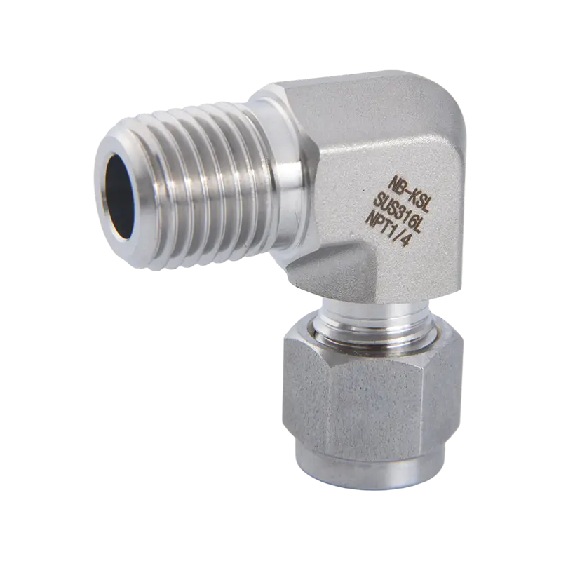 Cotovelo de rosca externa com encaixe de compressão em aço inoxidável 316L