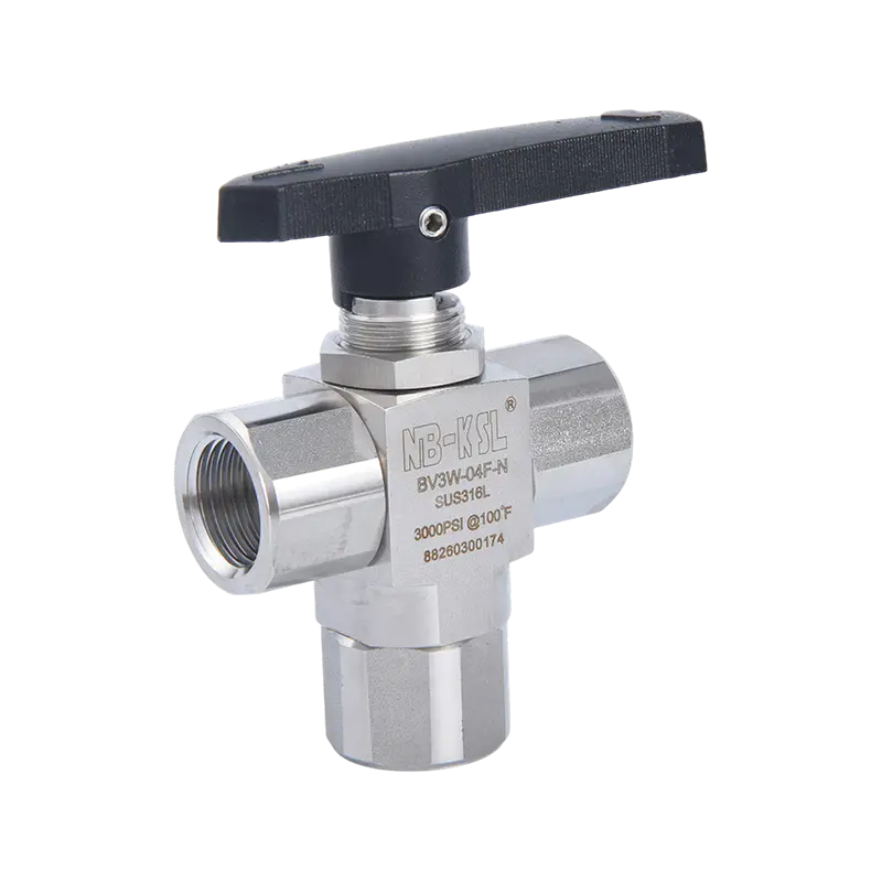 Tipo angular de aço inoxidável 316L e válvula de esfera de porta de 3 vias
