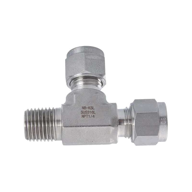 T lateral de rosca externa com encaixe de compressão de aço inoxidável 316L